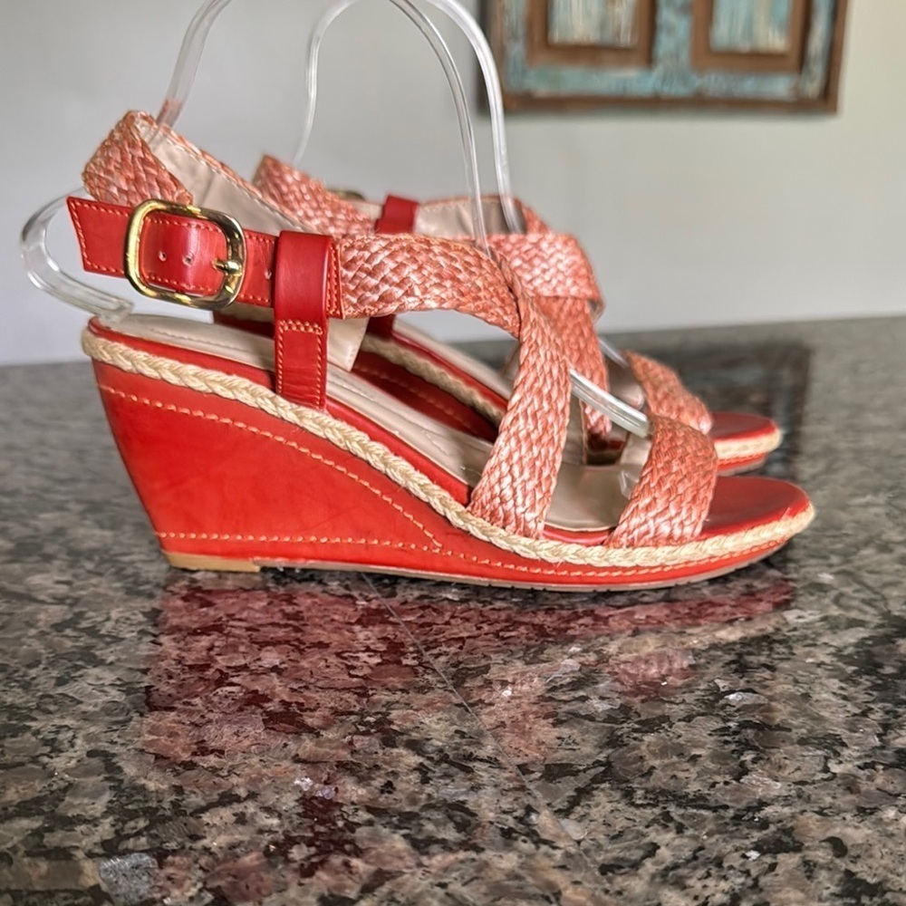 Andrew Geller Wedge Sandals with rafia Braided Straps EUC 8